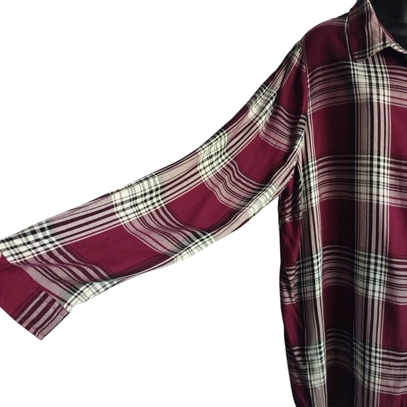 Forever 21 Womens Burgundy White Long Sleeve Plaid Button Up Shirt Plus Sz 2X - Picture 6 of 8